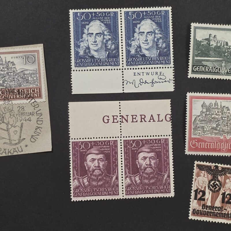 20260917_193901 WWII Nazi German Occupied Poland Stamp Lot – MNH Pairs, Designer Margin, Krakau 1944