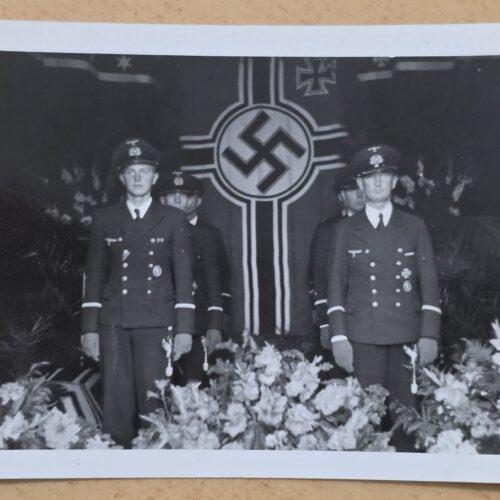 20260918_124655 WWII German Kriegsmarine Naval Officer Funeral Photo Swastika Flag Iron Cross Minesweepers Badges Daggers