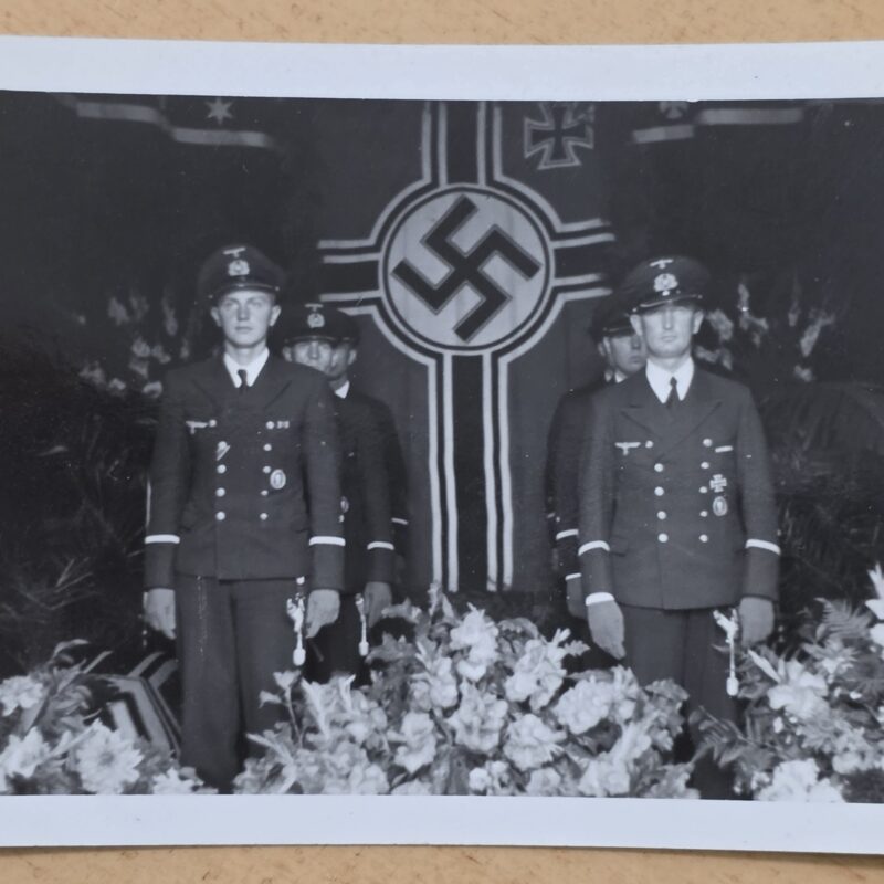 20260918_124655 WWII German Kriegsmarine Naval Officer Funeral Photo Swastika Flag Iron Cross Minesweepers Badges Daggers