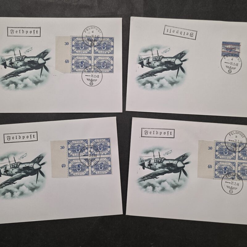 WW2 German Luftpost Feldpost Covers Envelopes w Airplane Art x 4