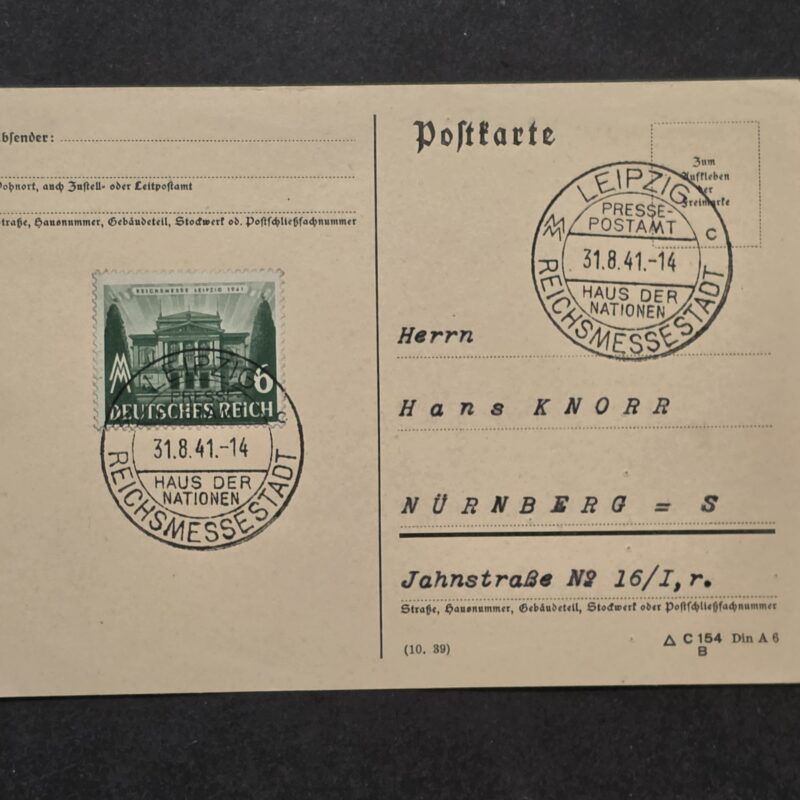WWII Nazi German 1941 Leipzig Reichsmesse Mi 765 Postcard Special Cancel Nürnberg