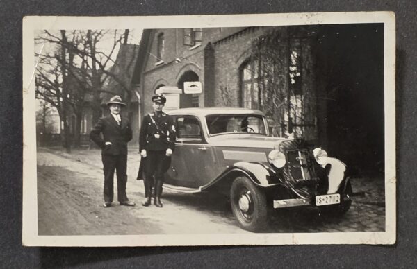 20260923_143405 Rare Original WWII Nazi German Allgemeine SS Officer Totenkopf Visor Cap Staff Car Photo