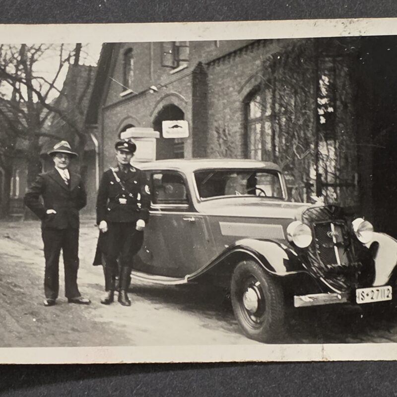 20260923_143405 Rare Original WWII Nazi German Allgemeine SS Officer Totenkopf Visor Cap Staff Car Photo