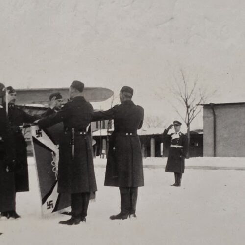 20260923_143516 Rare WWII German Luftwaffe Oath Ceremony Standard Flag Aircraft Swastika Podium Photo