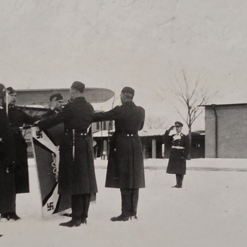 20260923_143516 Rare WWII German Luftwaffe Oath Ceremony Standard Flag Aircraft Swastika Podium Photo