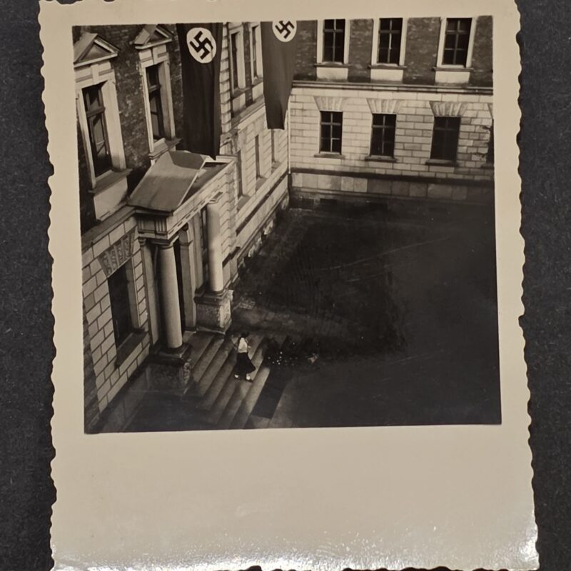 20260923_143556 WW2 Nazi German Third Reich Building Courtyard Large Swastika Banners Photo