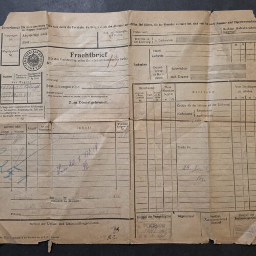 WWI 1918 Imperial German Military War Railway Train Freight Document M.E.D. Bucharest