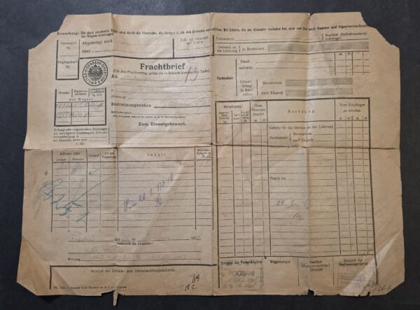 WWI 1918 Imperial German Military War Railway Train Freight Document M.E.D. Bucharest