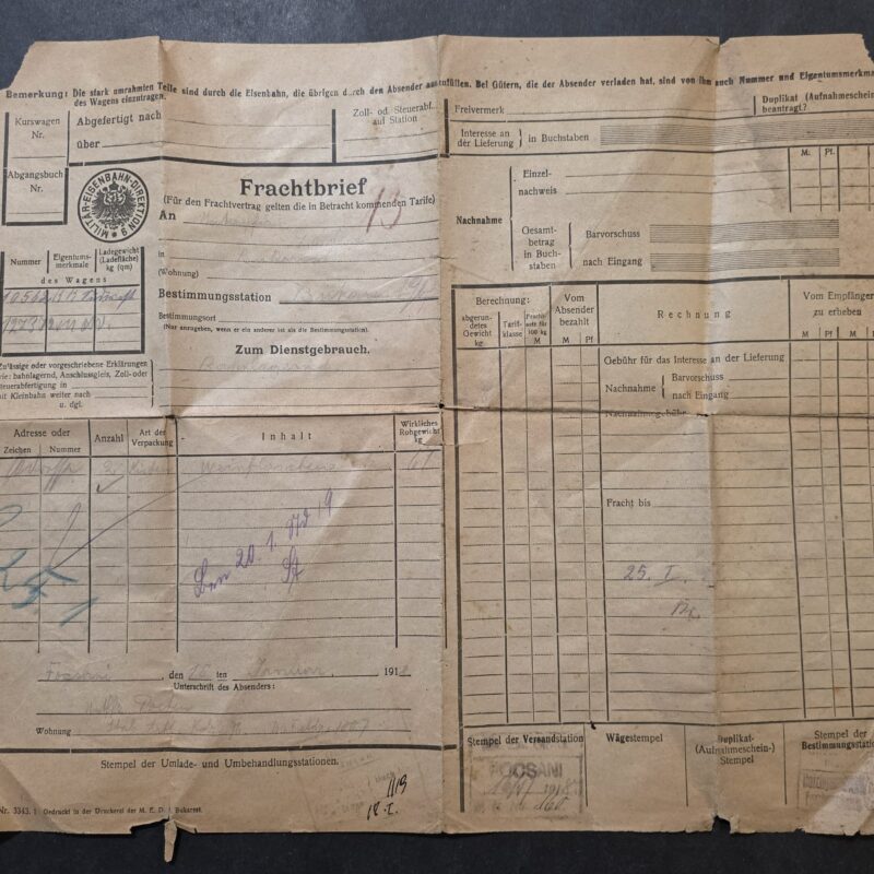 20260924_114527 WWI 1918 Imperial German Military War Railway Train Freight Document M.E.D. Bucharest