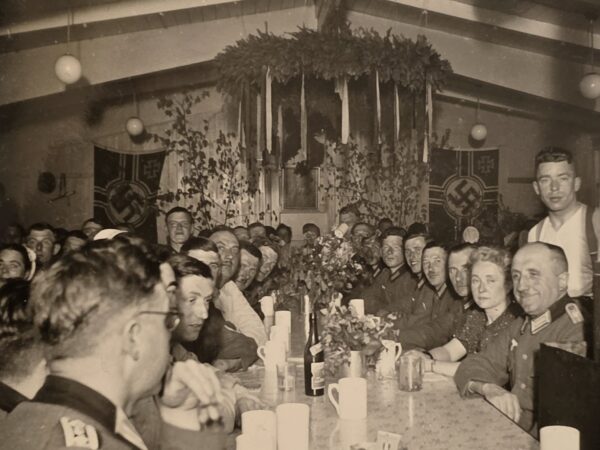 20260924_133246 1940 WW2 Nazi German Wehrmacht Kantine Photo w Swastika Battle Flags Banners