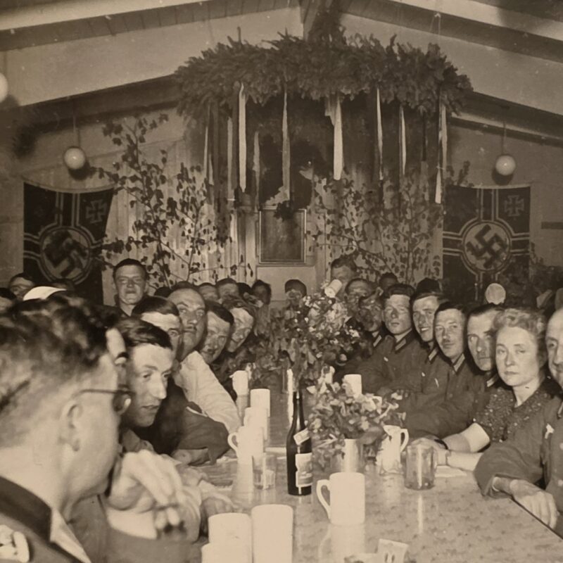 20260924_133246 1940 WW2 Nazi German Wehrmacht Kantine Photo w Swastika Battle Flags Banners