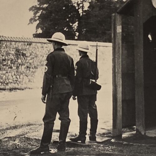 WW2 German RAD Soldiers Military Photo w White Pith Helmets Swastika Armbands