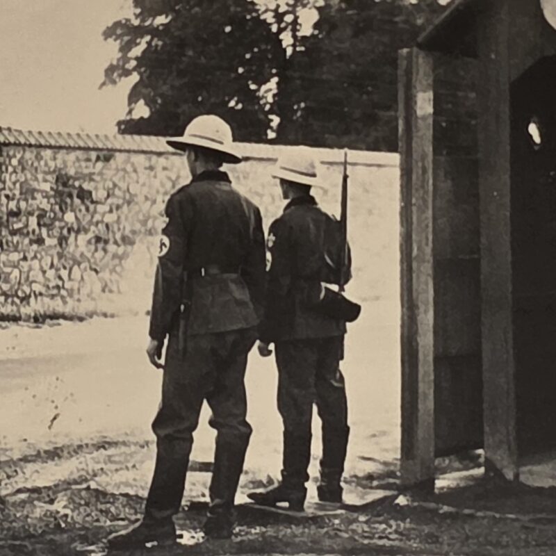 20260924_133729 WW2 German RAD Soldiers Military Photo w White Pith Helmets Swastika Armbands