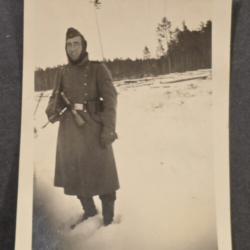Soldier w Stick Grenade Potato Masher WWII German Wehrmacht Military Photo