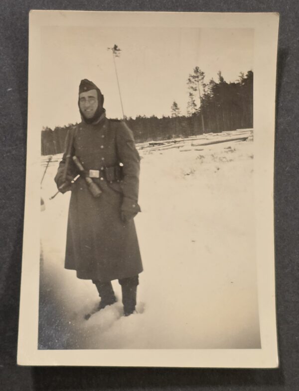 Soldier w Stick Grenade Potato Masher WWII German Wehrmacht Military Photo