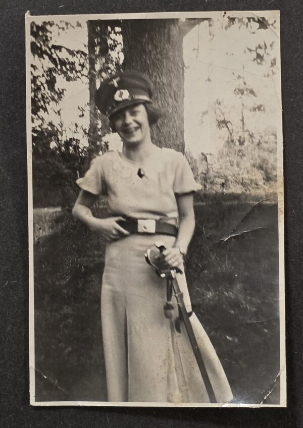 20260924_135117 Female Woman w WWII German Wehrmacht Soldiers Visor Cap Sword Belt Buckle Photo