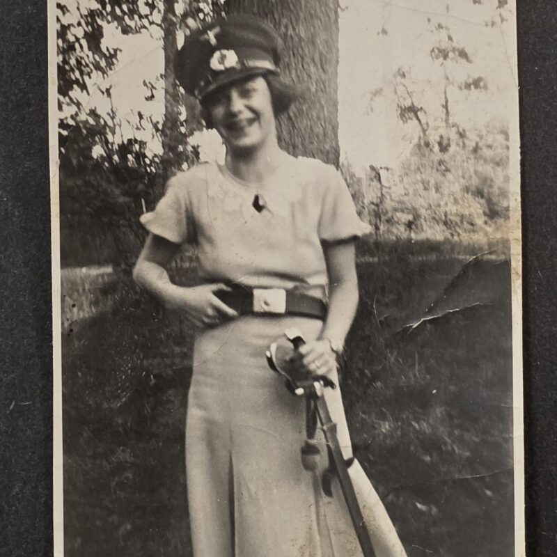 Female Woman w WWII German Wehrmacht Soldiers Visor Cap Sword Belt Buckle Photo