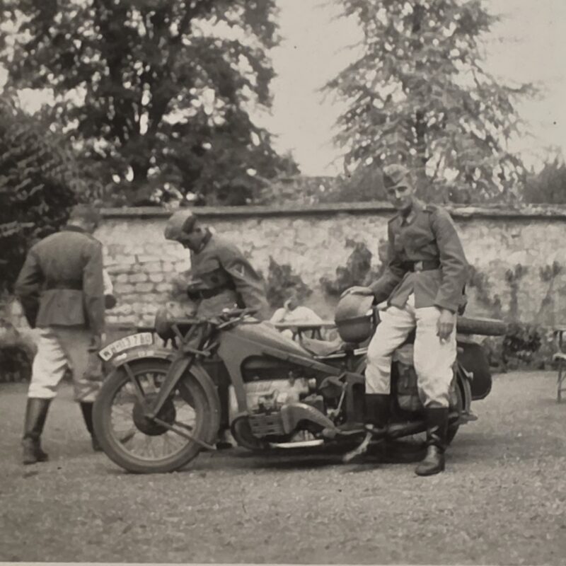WWII German Wehrmacht Soldiers Military Motorcycle Photo BMW R12 Sidecar