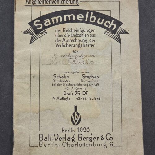 WW2 German Employee Insurance Record Book Dörsdorf Official Third Reich Stamps 1925–1956