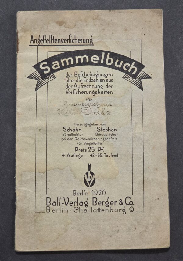 WW2 German Employee Insurance Record Book Dörsdorf Official Third Reich Stamps 1925–1956