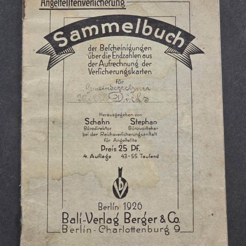 WW2 German Employee Insurance Record Book Dörsdorf Official Third Reich Stamps 1925–1956