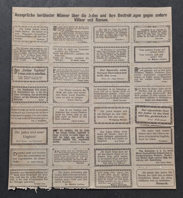Nazi German Third Reich Antisemitic Jewish Propaganda Poster Stamp Sheet – 40 Seals MNH