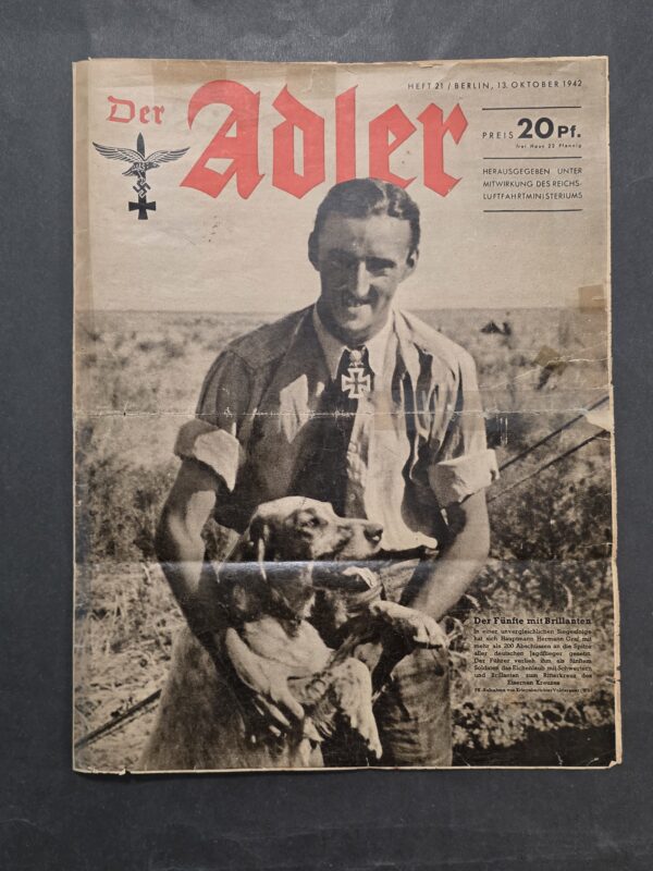 WW2 Nazi German 1942 Der Adler Luftwaffe Newspaper Magazine No. 21 – Hermann Graf Knight’s Cross