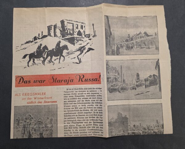 20260926_152058 1942 Nazi German WWII Newspaper Sheet Staraja Russa Russia Winter Front War Artist