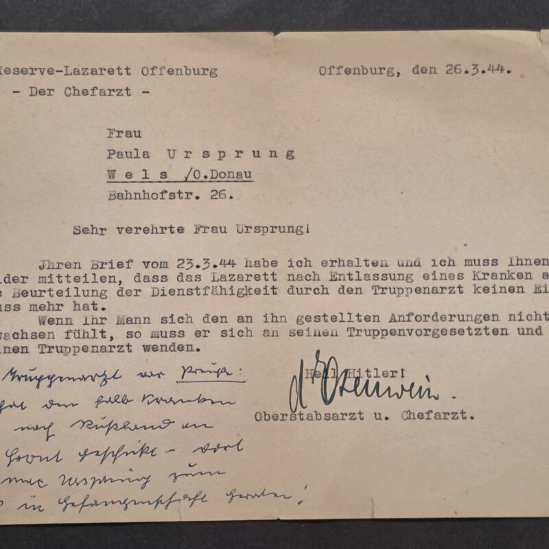 20260926_152322 1944 German Reserve Lazarett Offenburg Military Hospital Letter – Chief Doctor Signed Heil Hitler!