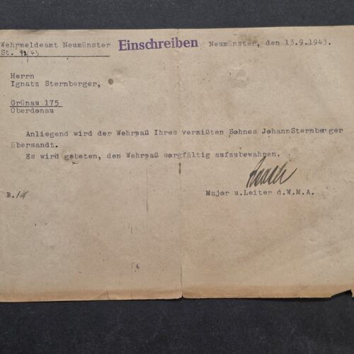 20260926_152421 WW2 German 1943 MIA Letter Missing Soldier Johann Sternberger Wehrpass Returned