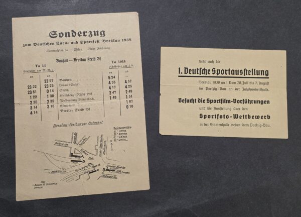 20260927_164536 1938 Nazi German Third Reich Reichsbahn Special Train Papers Documents Breslau Sports Festival & Exhibition