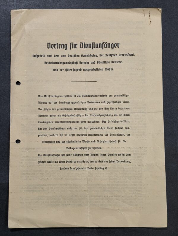 HJ Hitler Youth 1942 WW2 Nazi German Third Reich Contract Document Hitler Jugend DAF