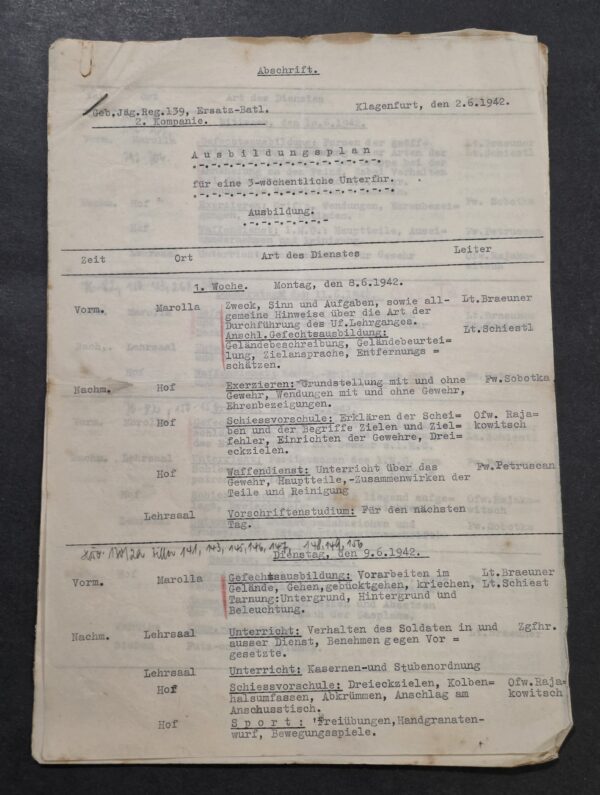 20260927_170348 WW2 German 1942 Gebirgsjäger Regiment 139 Military Training Plan Documents Klagenfurt Combat Bunker Gas MG