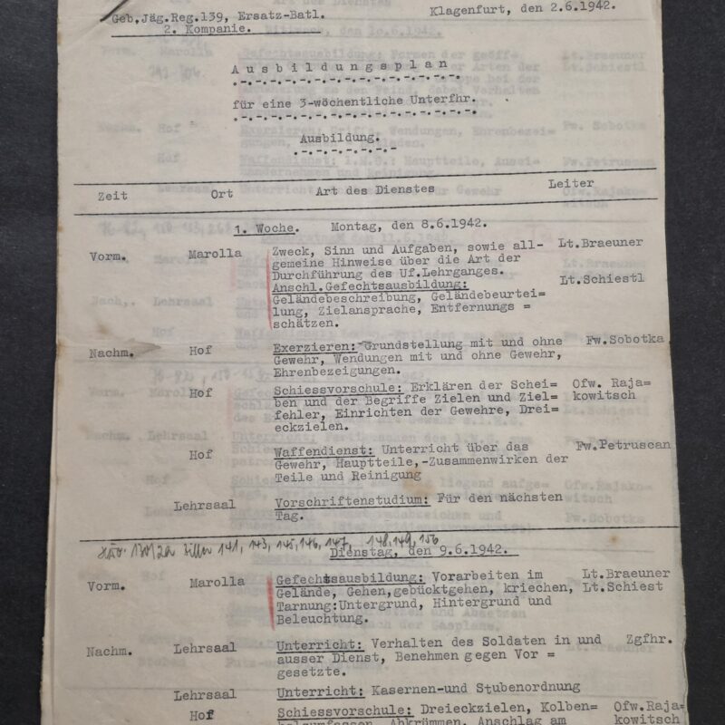 WW2 German 1942 Gebirgsjäger Regiment 139 Military Training Plan Documents Klagenfurt Combat Bunker Gas MG