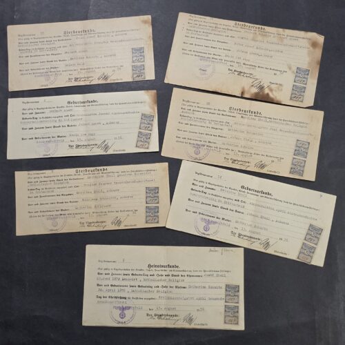20260927_170604 Lot of 7 Third Reich 1936 Nazi German Civil Records Death Birth Marriage Certificates w Tax Revenue Stamps