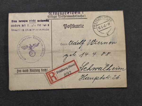 20260927_170941 1940 WW2 Nazi German Wehrmacht Soldiers Call to Duty Draft Order Inf Ersatz Btl 367 Hanau Cover w Document
