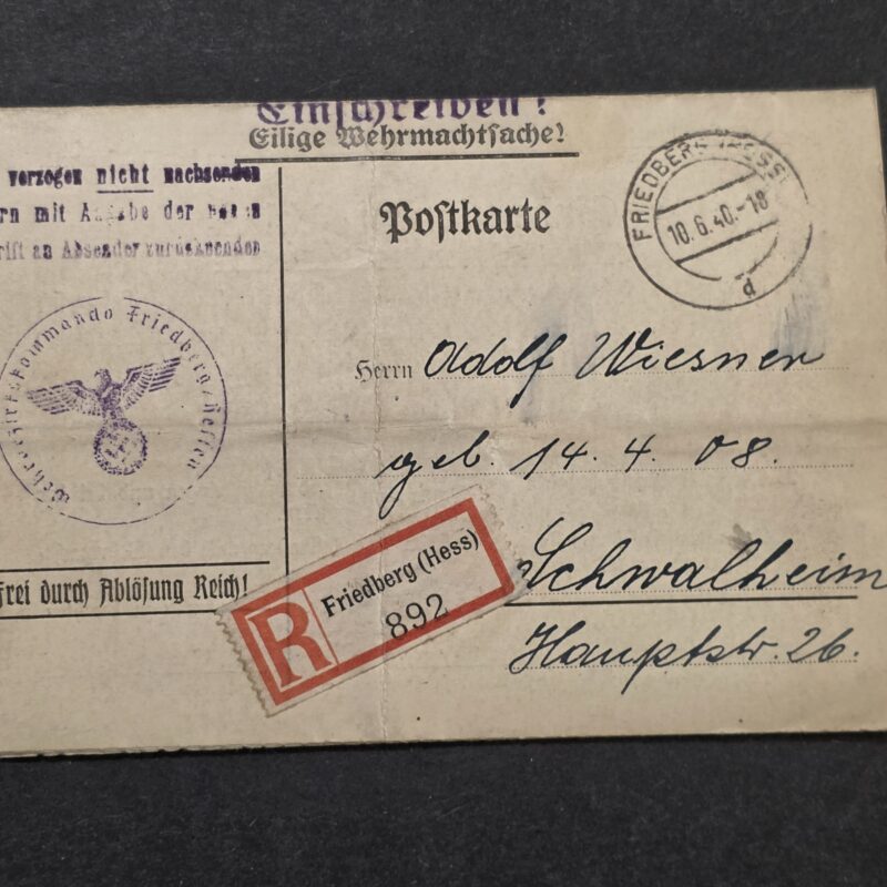 20260927_170941 1940 WW2 Nazi German Wehrmacht Soldiers Call to Duty Draft Order Inf Ersatz Btl 367 Hanau Cover w Document