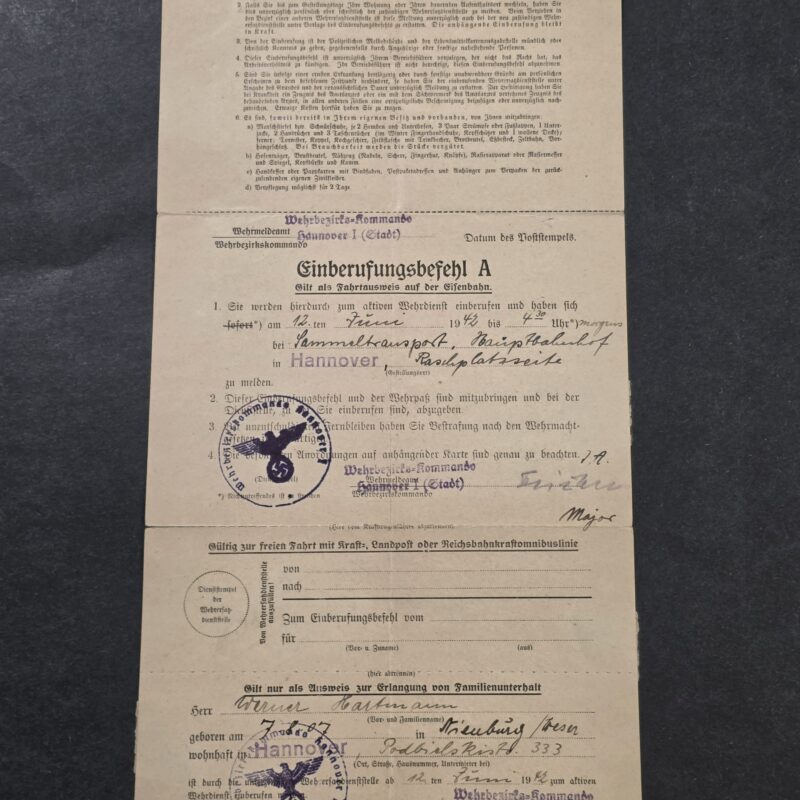 20260927_171004 1942 WW2 German Wehrmacht Soldiers Call to duty War Draft Order Hannover Registered Feldpost Cover