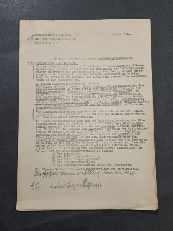 20260927_171239 WW2 German 1940 Luftwaffe Hauptfeldwebel Lehrgang Gießen Discipline Regulations Documents