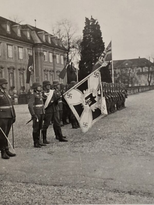 WW2 Nazi German Wehrmacht Steel Helmet Soldiers w Swastika Battle Flag banner Standard Bearer
