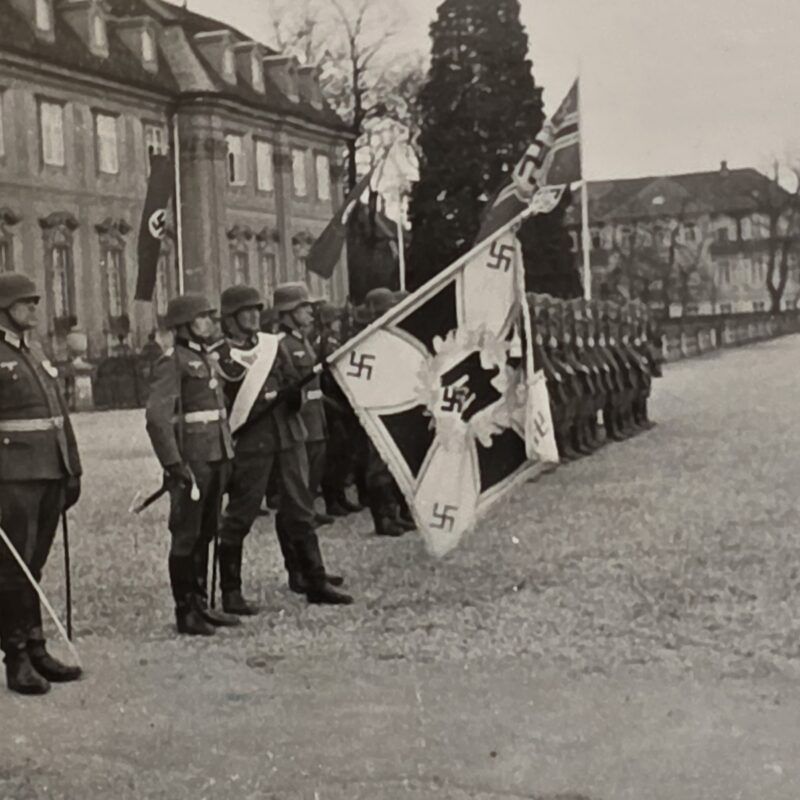 WW2 Nazi German Wehrmacht Steel Helmet Soldiers w Swastika Battle Flag banner Standard Bearer