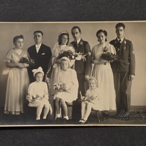 20260929_120751 WW2 German Luftwaffe Fancy Wedding Party Photo Postcard RPPC Bride & Groom