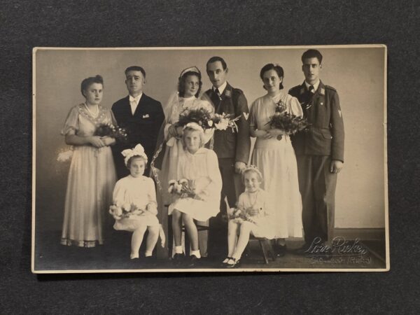 20260929_120751 WW2 German Luftwaffe Fancy Wedding Party Photo Postcard RPPC Bride & Groom