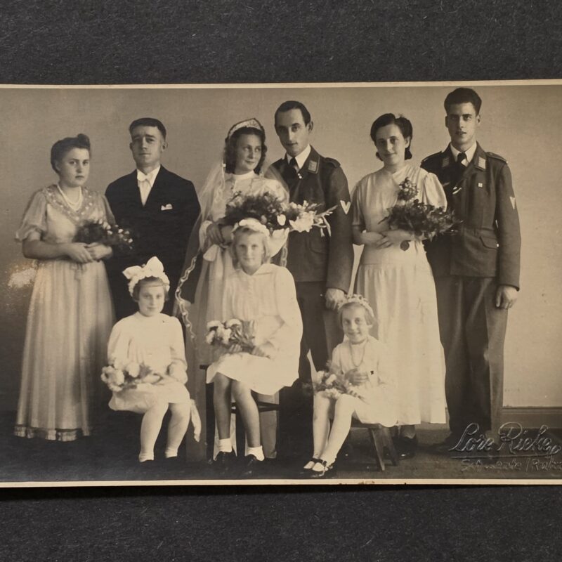 WW2 German Luftwaffe Fancy Wedding Party Photo Postcard RPPC Bride & Groom