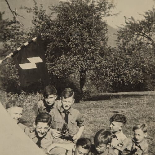 20260929_121309 1942 HJ DJ Hitler Youth Jugend Boys w Sig Rune Flag WW2 WWII German Photo