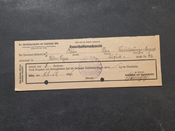 20260930_125754 1936 Nazi German Third Reich Era Household Pass Food Ration Document