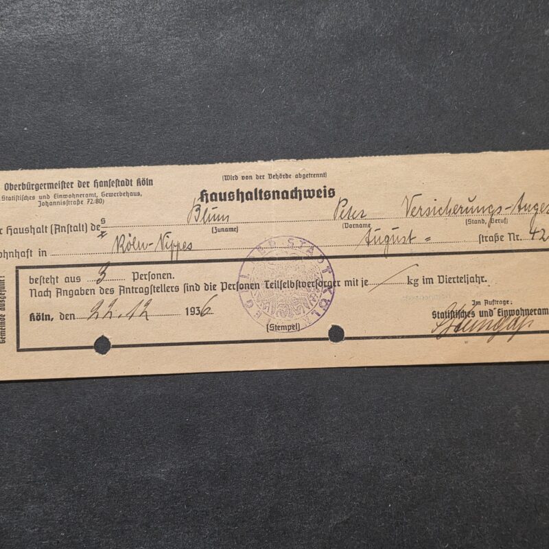 20260930_125754 1936 Nazi German Third Reich Era Household Pass Food Ration Document