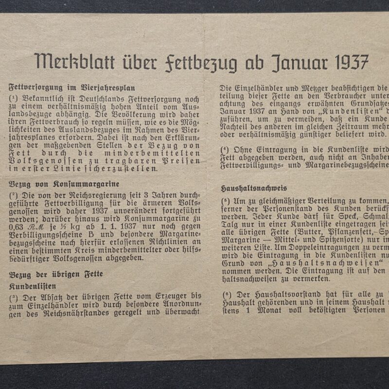 20260930_125824 1937 Nazi German Third reich Fat Rationing Document Sheet Four Year Plan Household Food Control