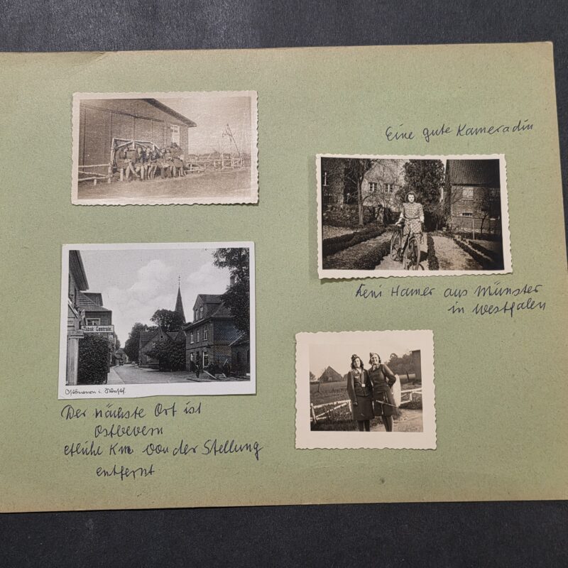 WWII German Luftwaffe Female w Dagger Helferinnen Photo Album Page – 4 Photos + Postcard