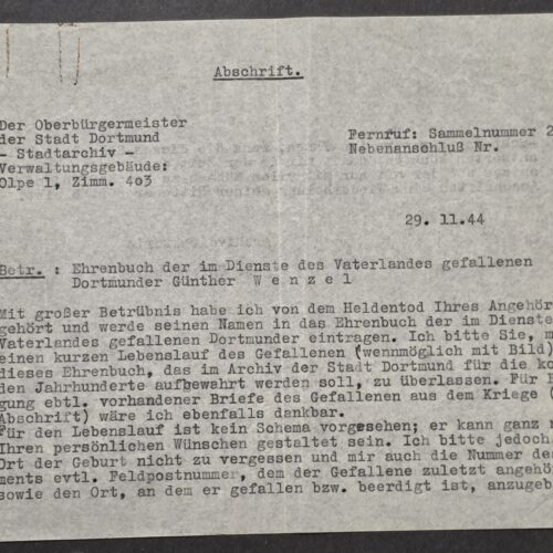 KIA WWII German Fallen Soldier Military War Heroes Memorial Book Document 1944